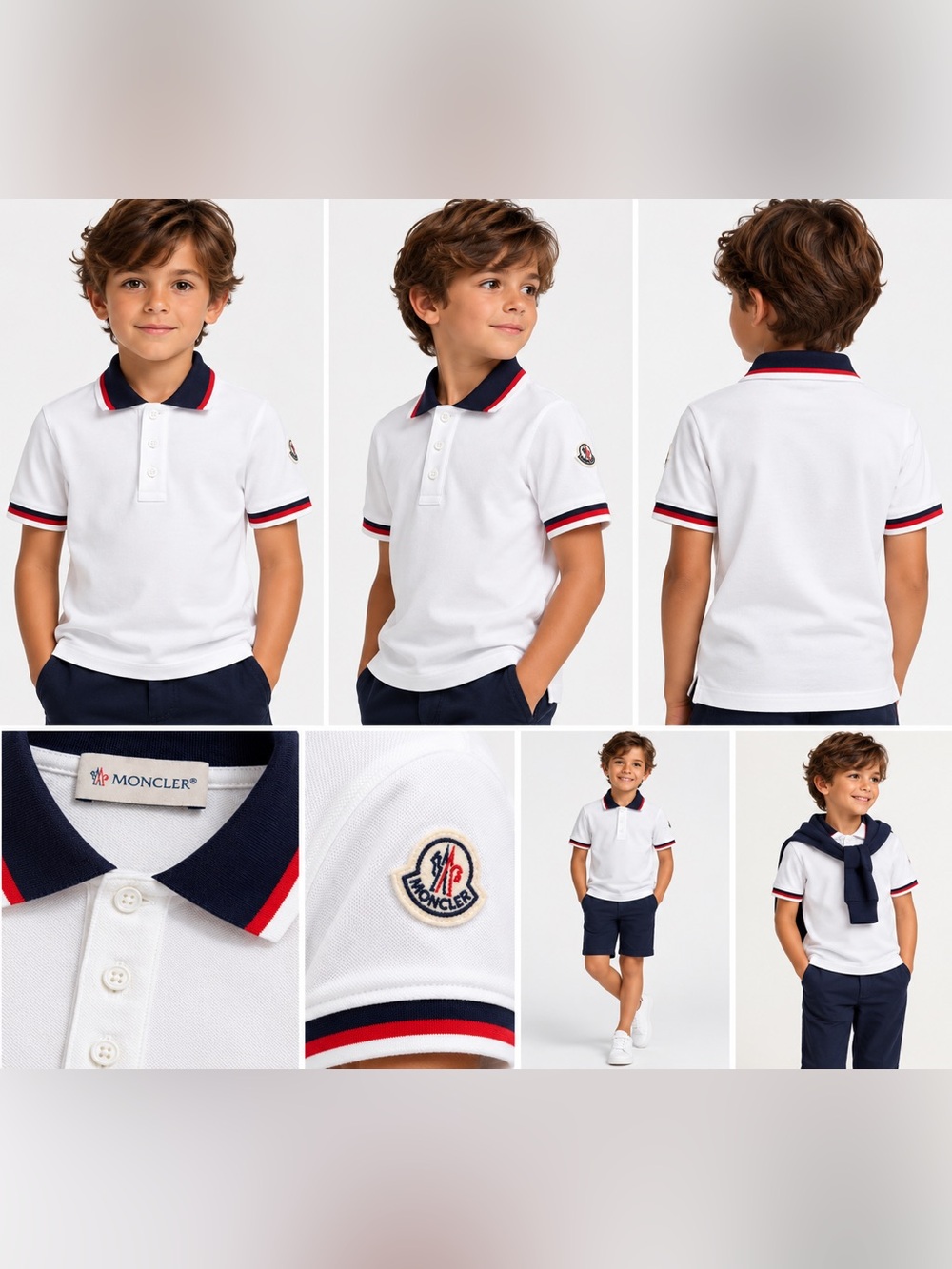 Moncler Kids White Polo Shirt Size 8A Authentic Luxury Designer